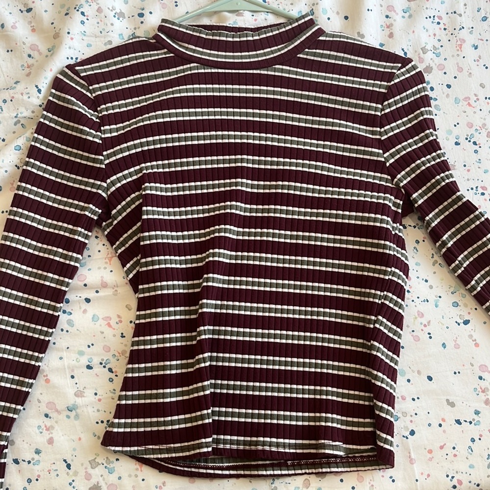 Cute full sleeve dark red and olive green stripped